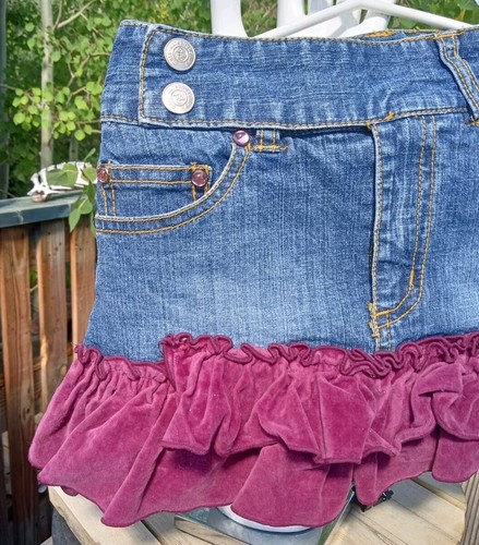 Mary Kate & Ashley Autumn Berry Denim Skort Size 7 Velvet Ruffled Very Nice! - Picture 2 of 15