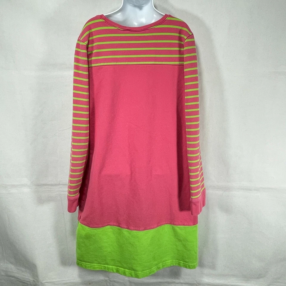 Girls L.L. Vestido de manga larga liso a rayas rosa frijol y verde lima talla 14 Foto 4 de 4