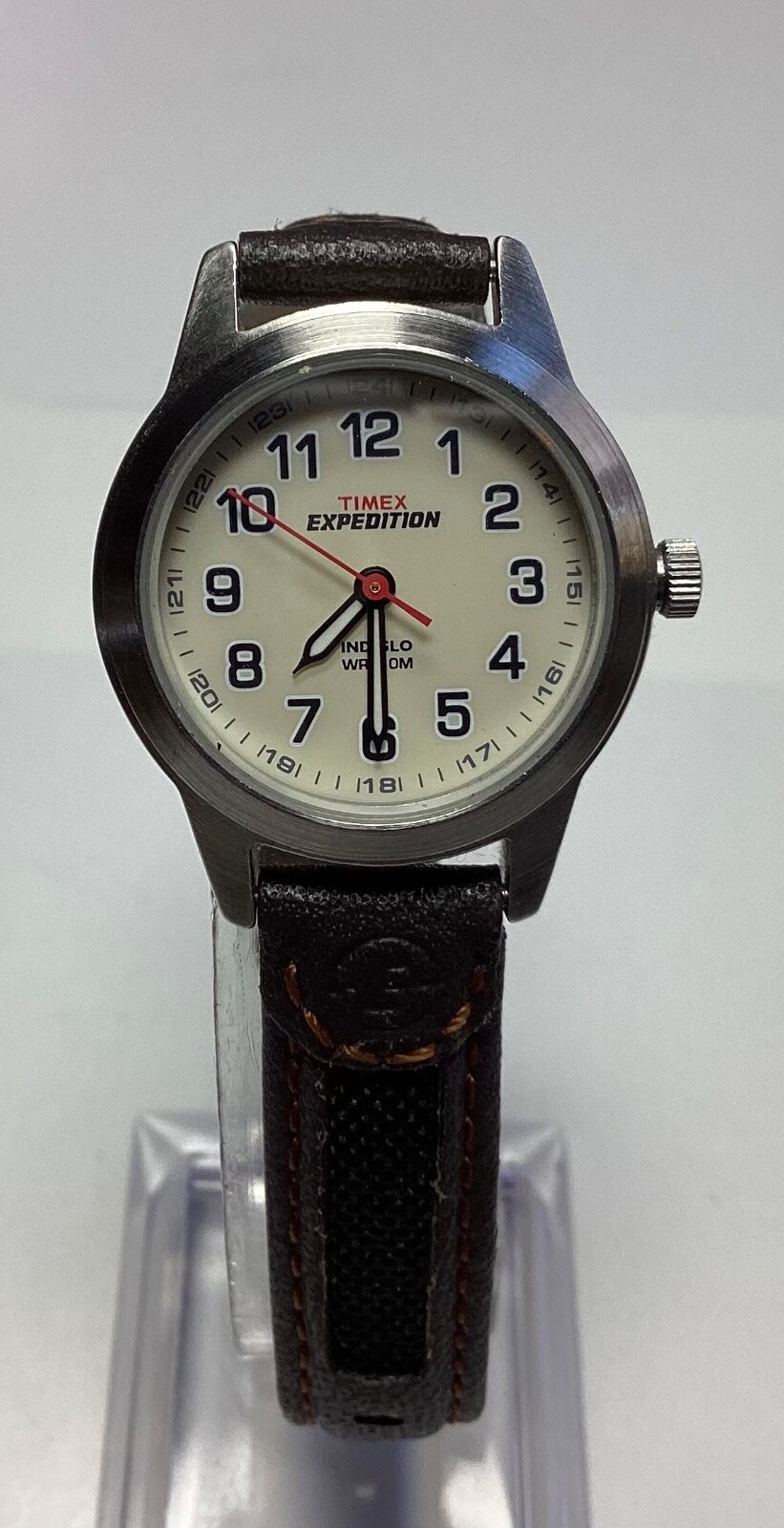 Timex Expedition Indiglo Womens Watch 26mm Silver Leather Band with New Battery