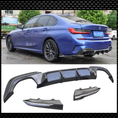 For 2019+ BMW G20 M Tech Carbon Fiber Rear Bumpers Diffuser Splitter Canard Fins