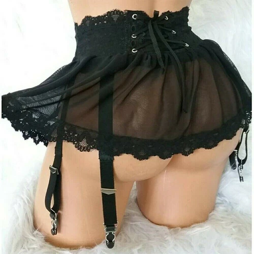 Sexy Damen-Dessous Schnürung Minirock Kleid Strumpfgürtel Unterwäsche Nachtwäsche aus den USA - Bild 6 von 22