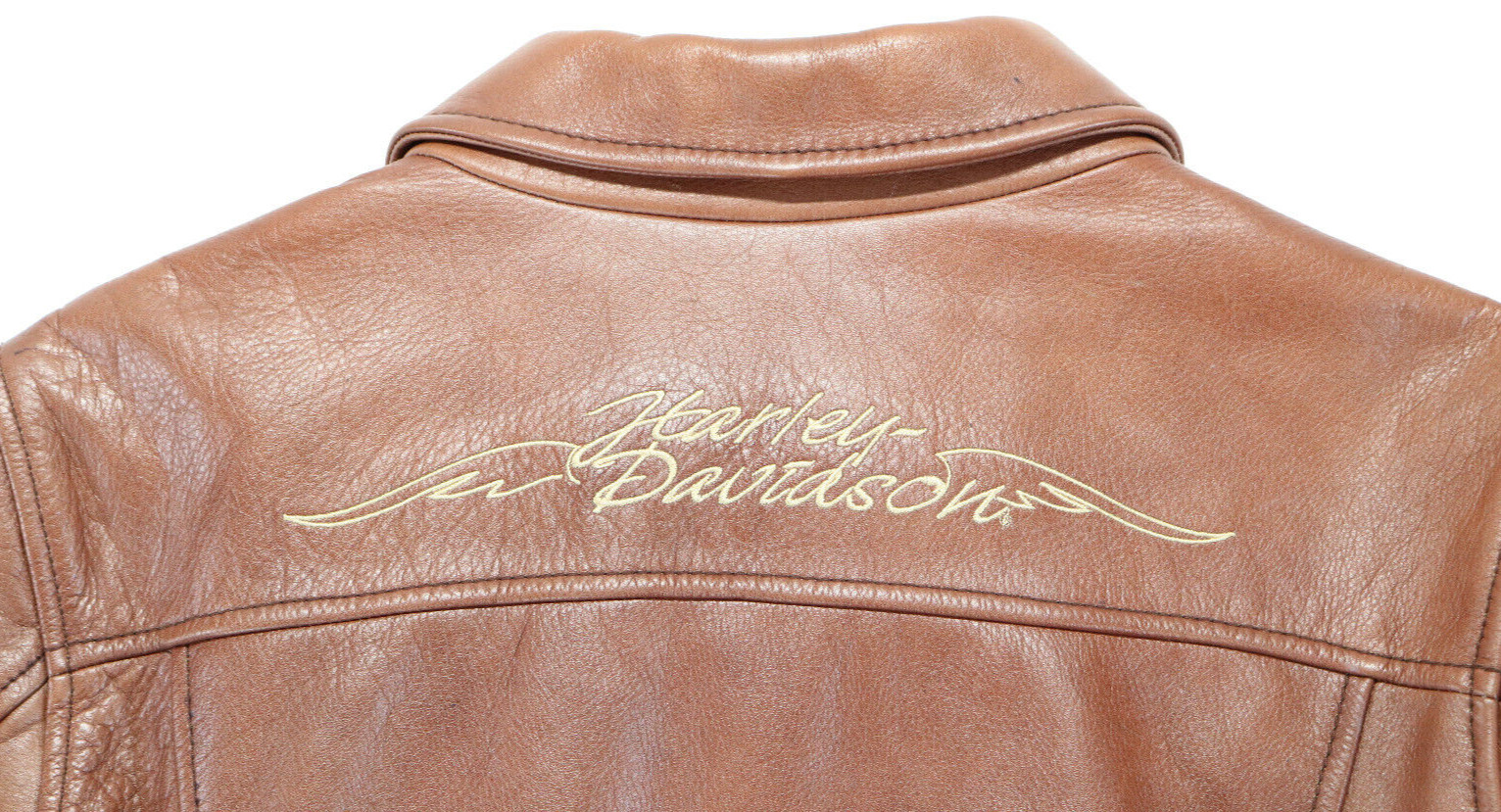 harley davidson jacket XL brown leather collared zip bar pockets Dusty Roads euc image 7