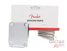 Genuine Fender "Vintage Style" 4-Bolt Plain Neck Plate with Screws - CHROME