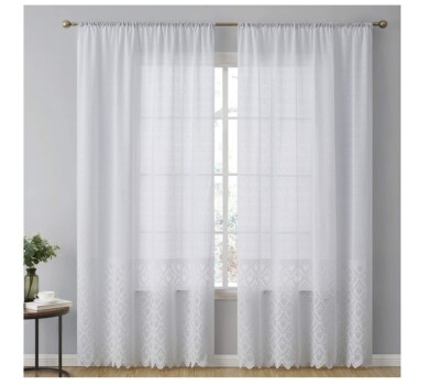 HLC.ME Monaco Lace Curtain 54 X 96'' Set of 2 White T4103494