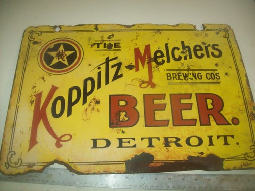 Rare Pre Pro Koppitz-Melchers Detroit Beer Advertising Tavern Sign Steel 14 X 20