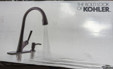 KOHLER K-R22968-SD-BL Elmbrook Pull-Down Sprayer Kitchen Faucet, Black READ