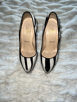 Size 6.5 Christian Louboutin Platform Zebra Print High Heels | eBay