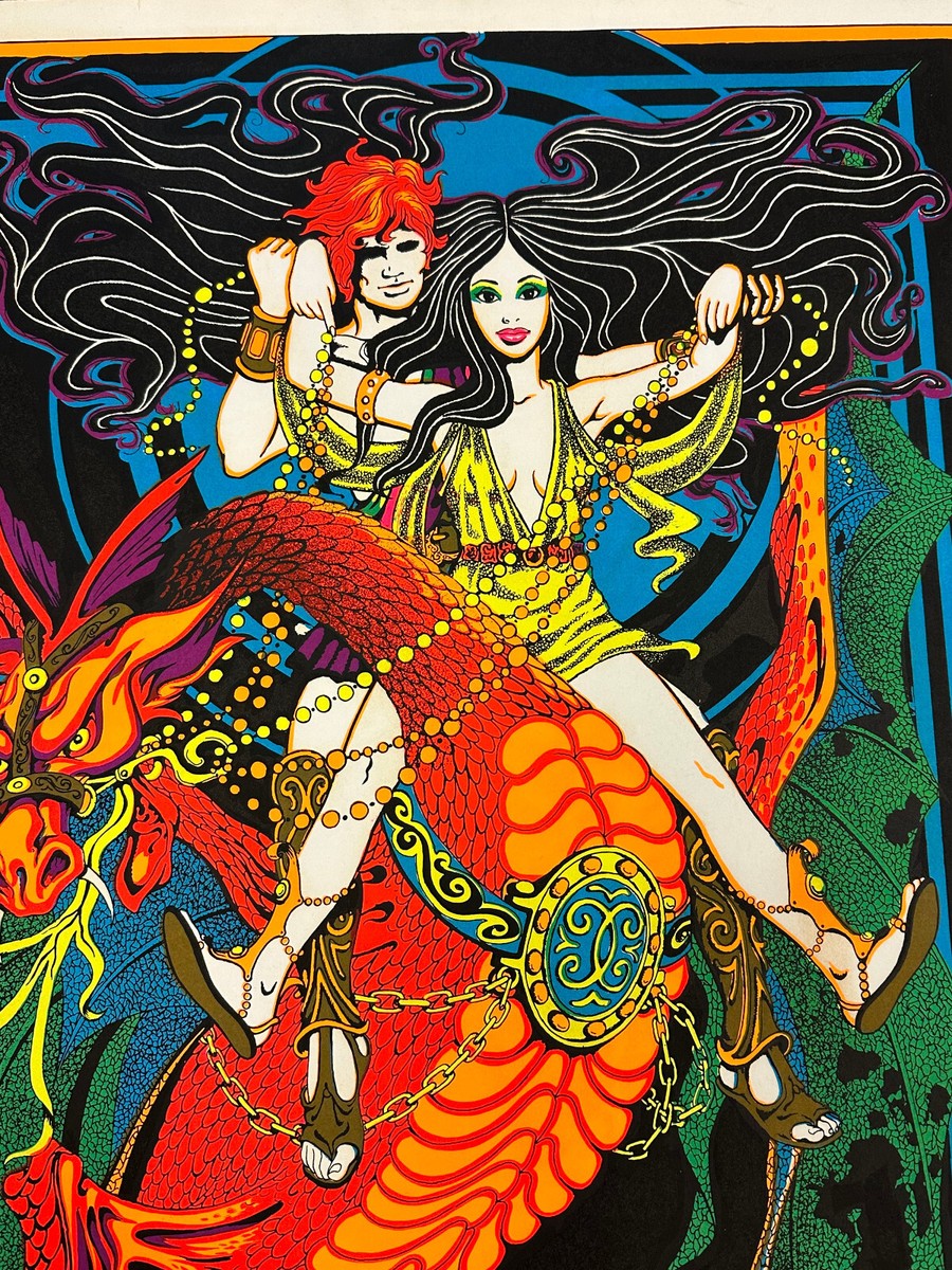 VTG FLYING DRAGON 1970's PSYCHEDELIC BLACKLIGHT POSTER AA Sales