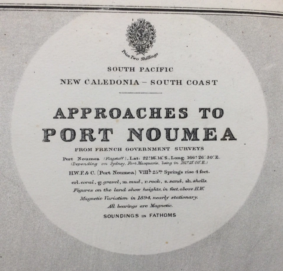 ANTIQUE ADMIRALTY  CHART. No.2069.  PORT NOUMEA, NEW CALEDONIA. 1894 Edition. - Image 2 of 4