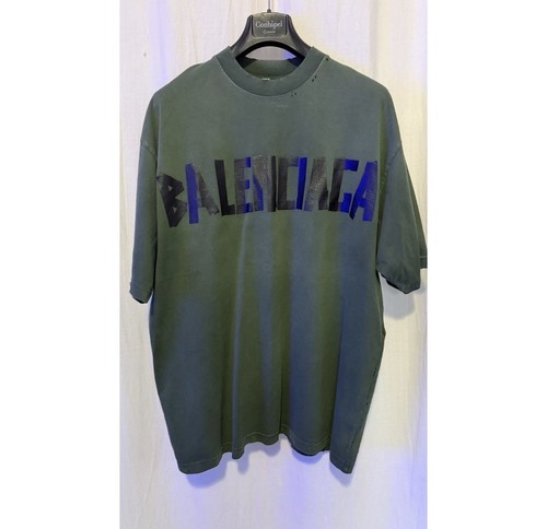 BALENCIAGA Hand-Drawn Tape Logo Distressed T-Shirt - Size M