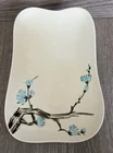 Vintage Red Wing Pottery Driftwood MCM Tilted Bread Plate Blue Flowers 10.75”