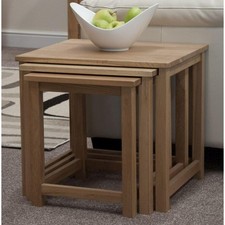 Solid Oak Nest of Three Tables, Opus Oak Lacquer Finish Living Room Furniture