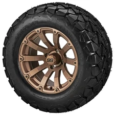 (4) Golf Cart 22x10-12 Trail Fox A/T Tires on 12x7 Matte Bronze Beast Wheels