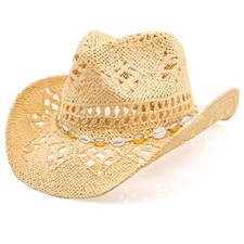 Cowboy Hat,Cowgirl Hat,Cowboy Hats for Women/Mens Yellow Straw, Beige  Shell 