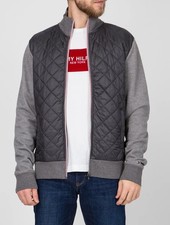 Tommy Hilfiger men's mixed-media quilted full-zip jacket in grey and black L