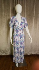 A New Day Blue Floral Maxi Dress Women s Small Puff Sleeve V-Neck NWT