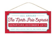 North Pole Red And Light Blue 12 Inch Christmas Decorative MDF Wood Sign