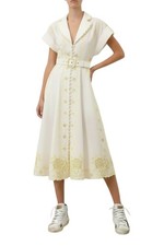 Zimmermann Lucky Embroidered Midi Dress | White/Yellow, Belt, Collar, Linen
