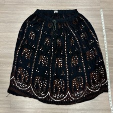 Vtg Black Tribal Print Pull On Flowy Swing Midi A Line Womens Skirt Plus Size 1X