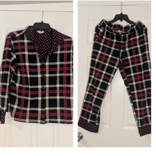 Vera Bradley Women's Notch Collar PJ Set Plaid NEW Red Black Cotton