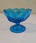 Vintage MCM Bright Blue Glass Anchor Hocking Fairfield Compote Dish Bowl Small