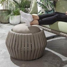 Premium Garden Round Outdoor Footstool Pouffe Beige Rope Weave 62cm