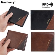 Men's RFID Blocking Leather Short Wallet Credit ID Card Cash Holder Purse Clutch