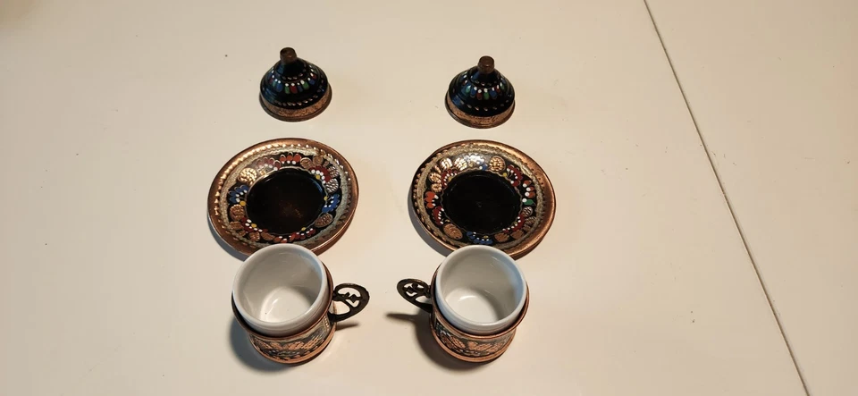 Tazas y platillos turcos 100 % cobre tradicionales hechos a mano - raros Foto 3 de 4