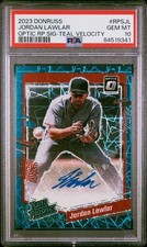 2023 Donruss Jordan Lawlar Optic Teal Velocity Auto Card 4/8 PSA 10 GEM MT POP 1