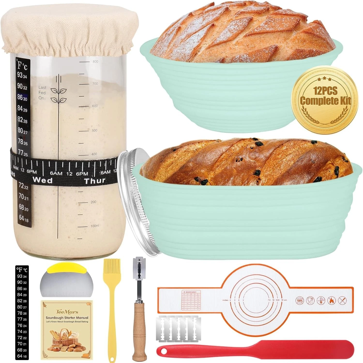 Sourdough Starter Kit, 34oz Sourdough Starter Jar, Bread Sling for Dutch Oven...