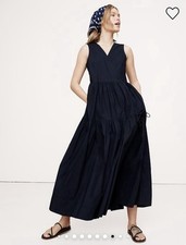 Banana Republic Cotton Poplin Navy Wrap Maxi Dress Size Lg NWT RT$160