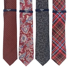 CREMIEUX Slim Tie LOT OF 4 Men's Necktie Red Gray Plaid Paisley Dot Silk Cotton
