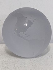 World Globe Crystal Ball Glass Etched Frosted Clear Earth Sphere Orb Paperweight