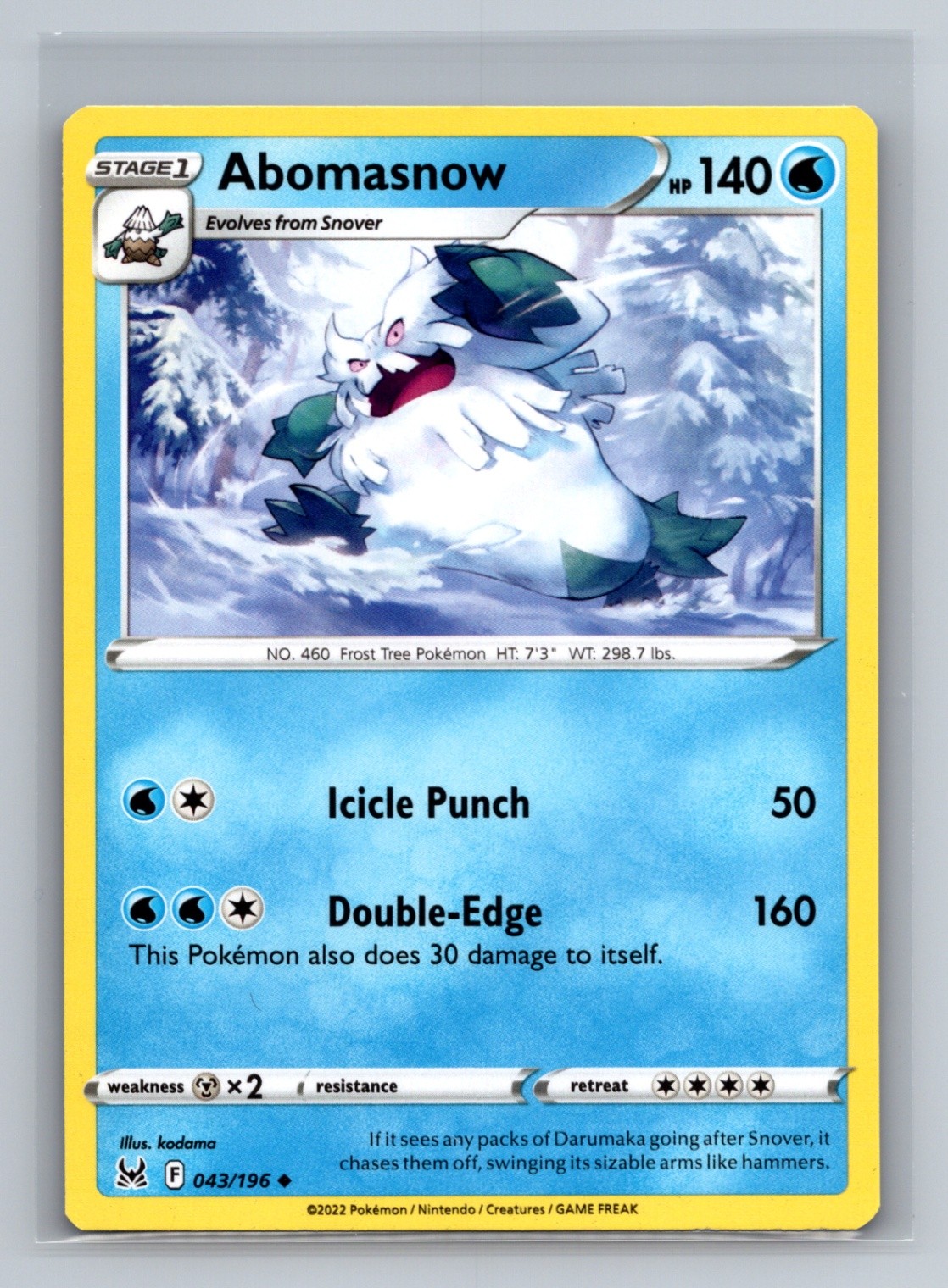 Abomasnow Normal Uncommon SWSH11: Lost Origin SWSH11 Water 043/196 Pokemon Card