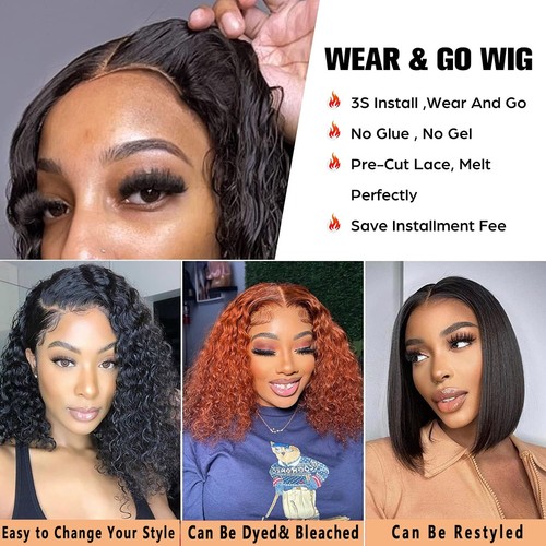 Wear and Go Glueless Wigs Human Hair Pre Plucked Deep Wave Bob Wig Human Hair... - Bild 4 von 6