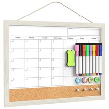Calendar Whiteboard for Wall, 17x13 Inches Whiteboard Calendar Cork Board Com...