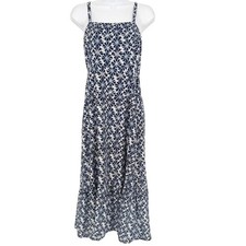 Gap Womens Blue White Tie Dye Sunburst Print Smocked Back Tiered Midi Dress 4