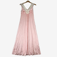 Vintage 70s 80s Vanity Fair Pink Satin Night Gown Dress Intimates Floral USA