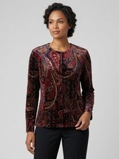 Vintage Coldwater Creek Paisley Velour Jacket Size M Red Purple Gold Boho Velvet