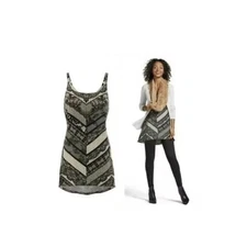 CAbi Monaco Cami #3278 Chevron Lace Print Lace Overlay Black Tan Size L Y2K 