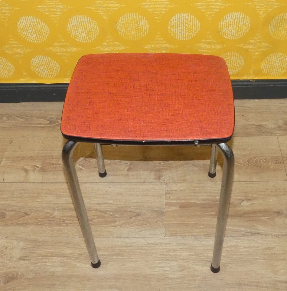 Vintage 50er Jahre Hocker rot meliert Klapptritt Leiter Metall und Holz Tritt - Bild 4 von 4