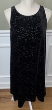 Eileen Fisher Black Silk Lined Velvet Vines Burnout Sleeveless Dress Medium