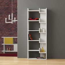 OPPA Modern Bookcase – Tall Narrow 6 Shelf Display Unit with Open Storage