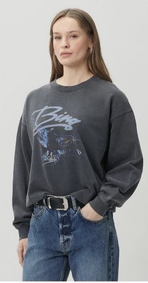 NWT Anine Bing - SPENCER SWEATSHIRT EAGLE- XLARGE- Washed Black- Retail $220