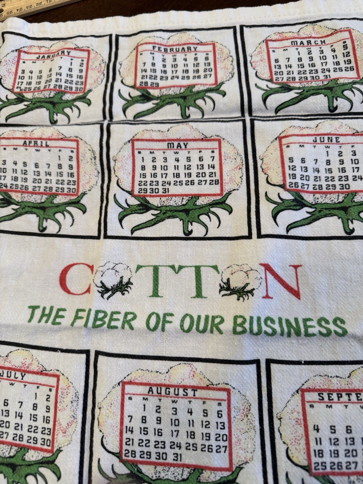 Vintage 1988 Chandler Ginning Cotton Gin Arizona Calendar Towel 100% Cotton Bolls