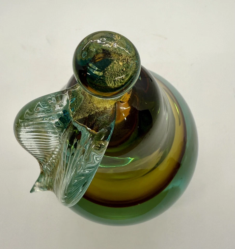 Pisapapeles cristal Murano Barbini manzana pera aguamarina con sujetalibros manchas doradas Foto 2 de 4