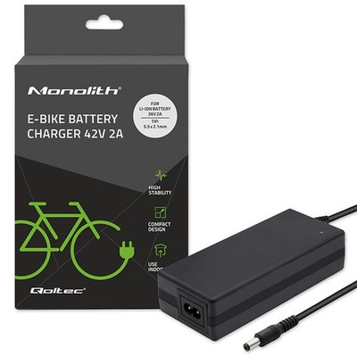 Qoltec Ladegerät für Elektrofahrrad, Roller 36V | 42V | 2A | 5,5*2,1 | + Stromka