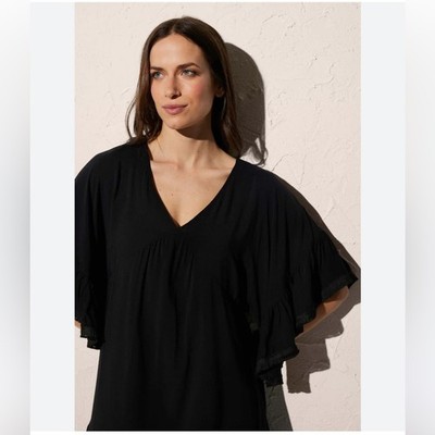 Ysabel Mora Fringe Popover Mini Dress Womens M Black Boho