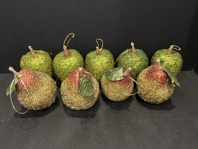 Vintage Beaded Frosted Sugared Fruit 5 Apples 4 Pears