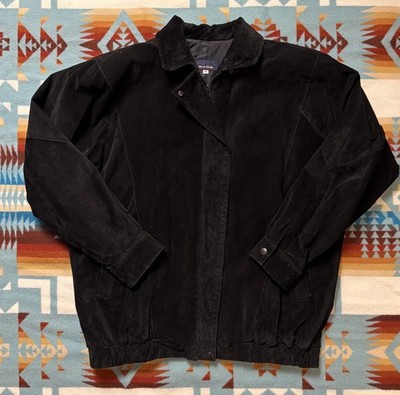 Mark Shale Vintage Suede Leather Jacket Women Medium - Black Bomber Style 90s